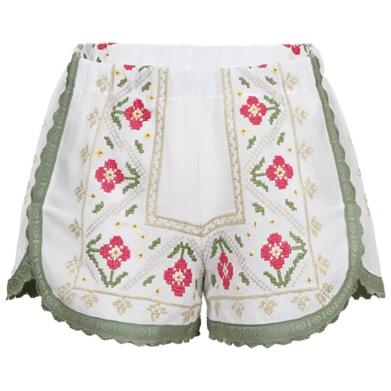 Orsina Cotton Shorts Green Trim Multi Print S made by Sand Dollar