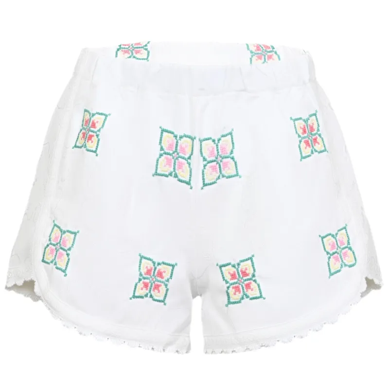 Orsina Cotton Shorts White Square Floral M made by Sand Dollar