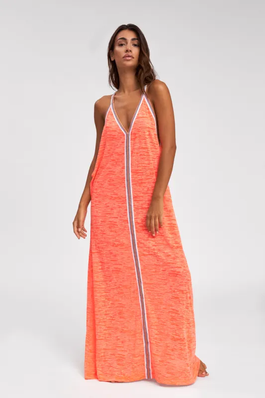 Orange Beach Maxi Dress - Inca Sundress Coral with White Trim sold by Sand Dollar