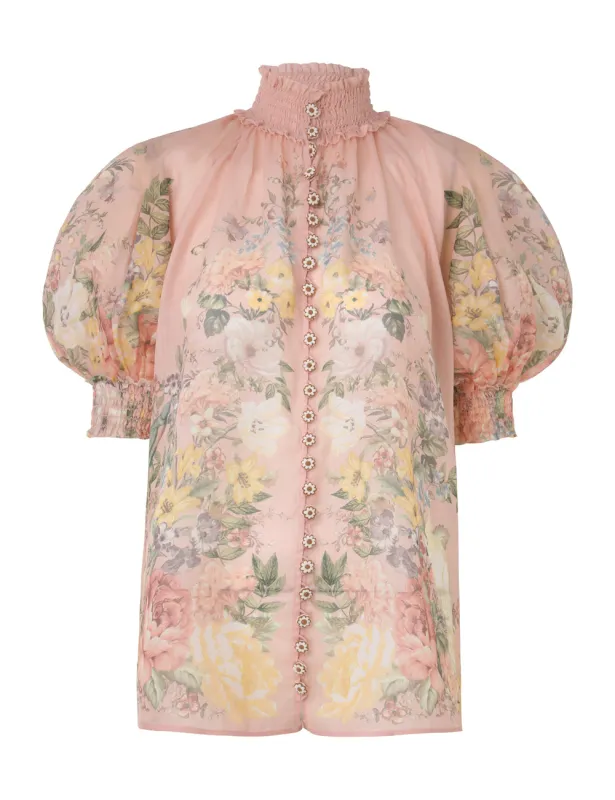 Waverly Short Sleeve Blouse Pink Floral made by Zimmermann
