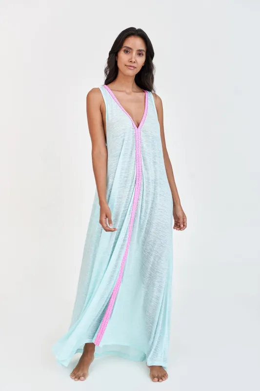 V-Neck Flare Maxi Dress Aqua made by Pitusa