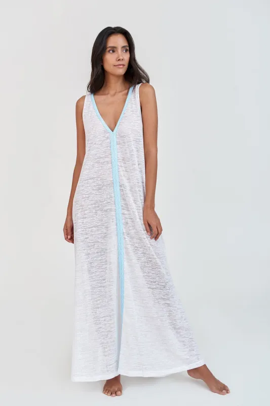 V-Neck Flare Maxi Dress White made by Pitusa