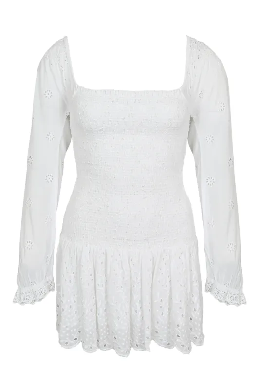 Womens White Long Sleeve Mini Dress made by LoveShackFancy