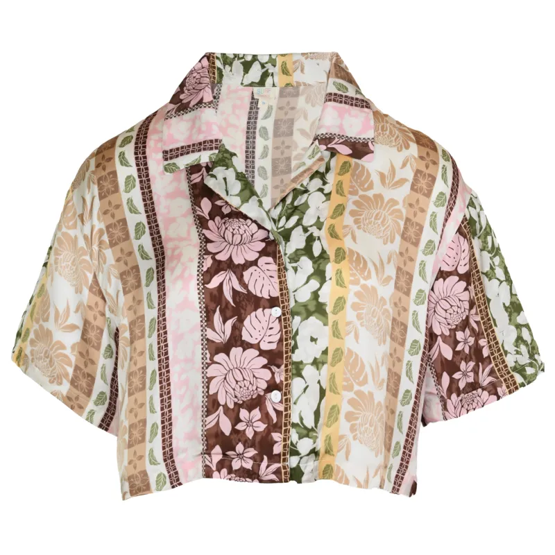 Pacific Tropical Satin Printed Cropped Button Up sold by Sand Dollar