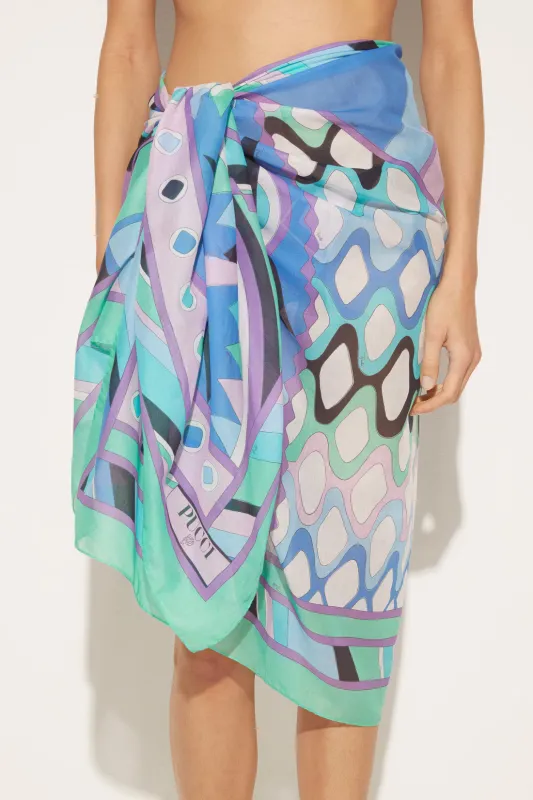 Vivara Print Cotton Sarong Celeste Bianco made by Emilio Pucci