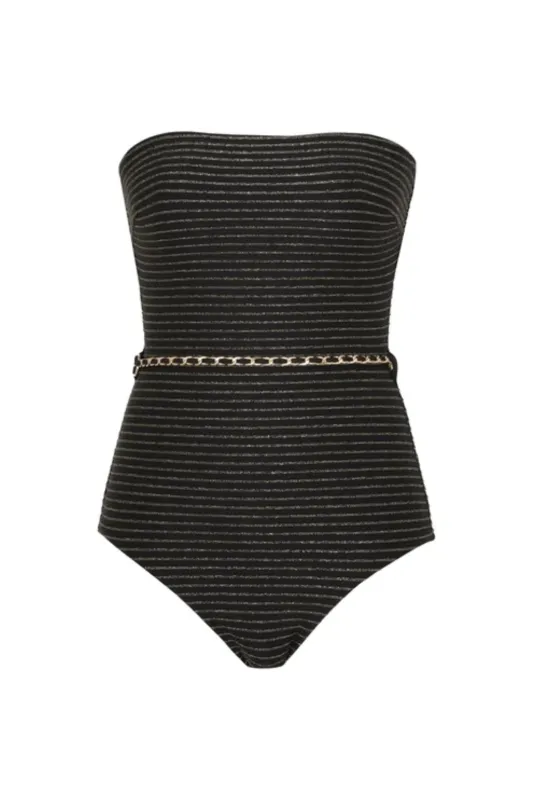 Waverly Bandeau Chain One Piece Black/Gold sold by Sand Dollar