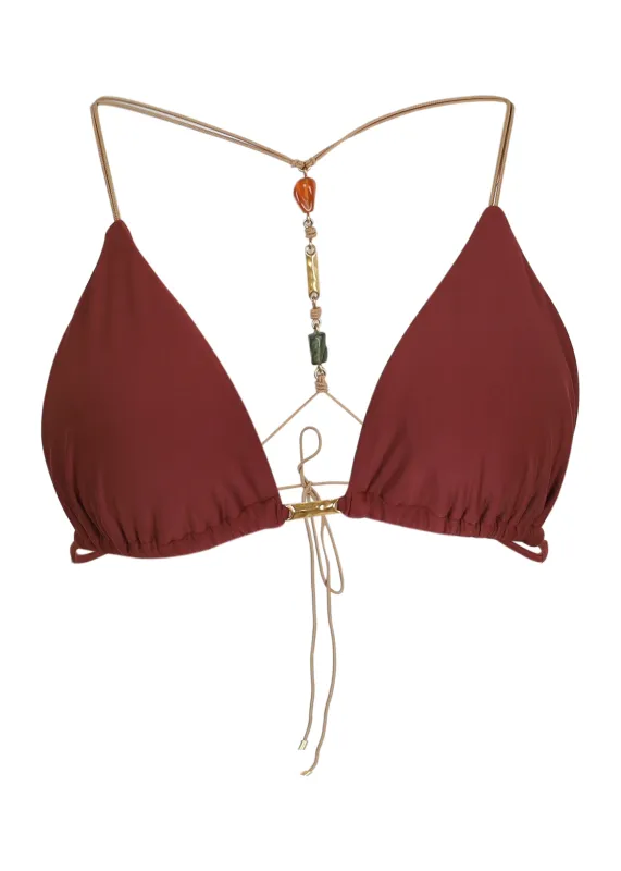 Solid Kaia T Back Bikini Top Brown made by Vix