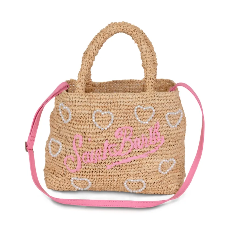 Raffia Beach Mid-Pearl Heart White & Pink made by MC2 Saint Barth