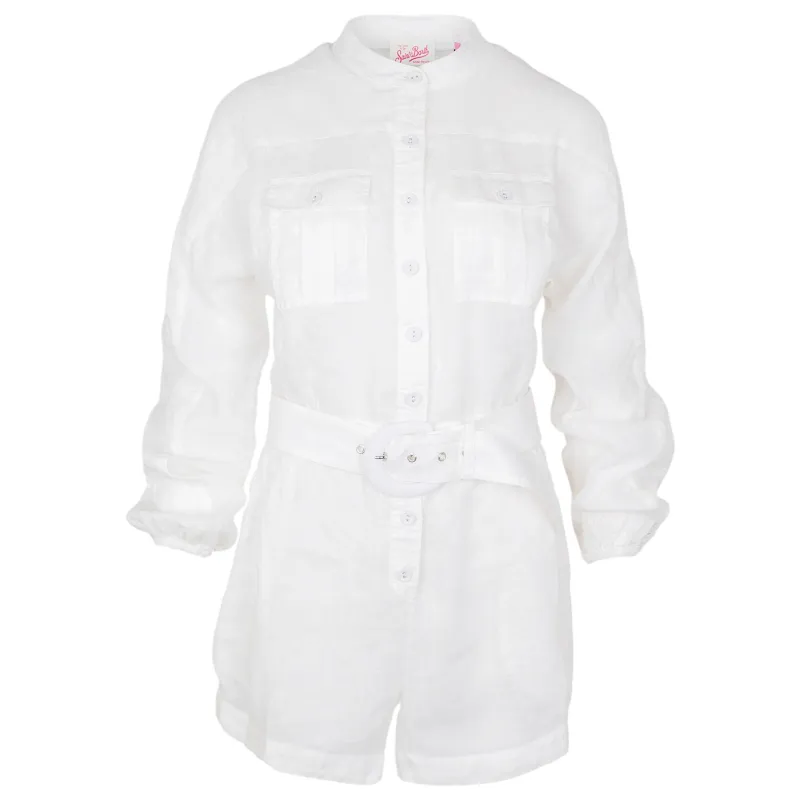 Hanniel Overall Linen Romper White made by MC2 Saint Barth