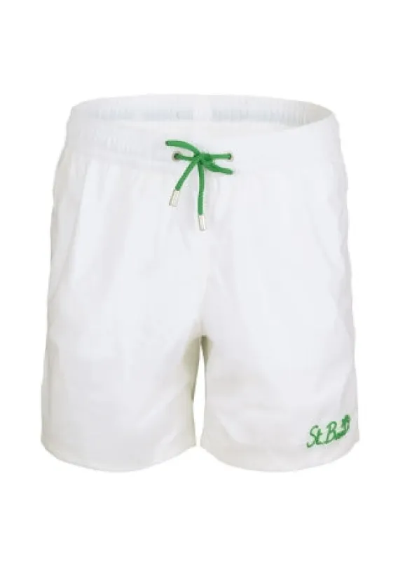 Gustavia Pocket Palm White/Green Mens Swimshorts made by Sand Dollar