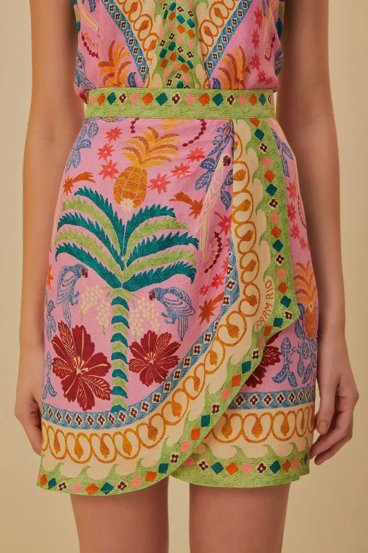 Fruits Queen Scarf Pink Mini Skirt made by FARM Rio