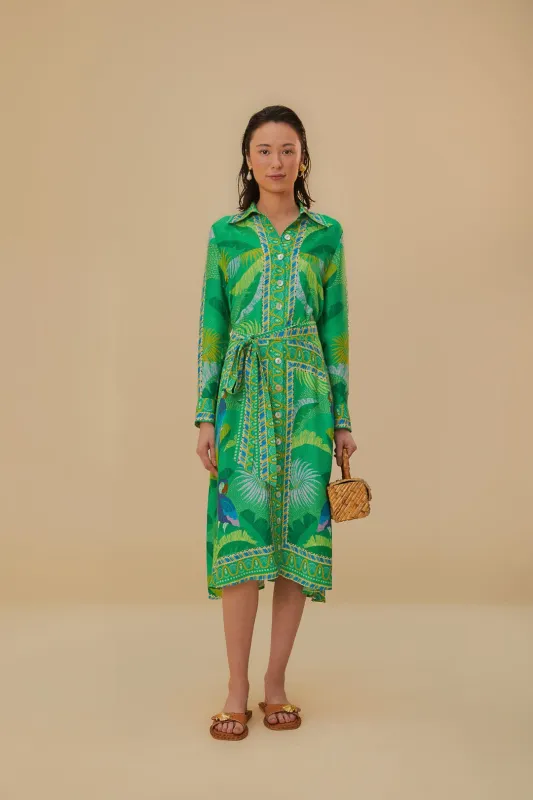 Macaw Scarf Green Chemise Dress made by FARM Rio
