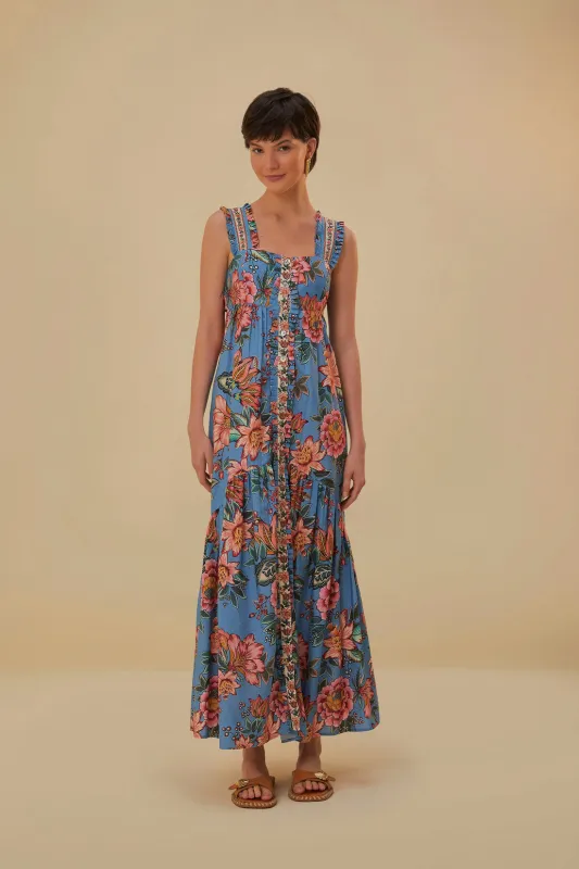 Wonderful Bouquet Blue Sleeveless Maxi Dress made by FARM Rio