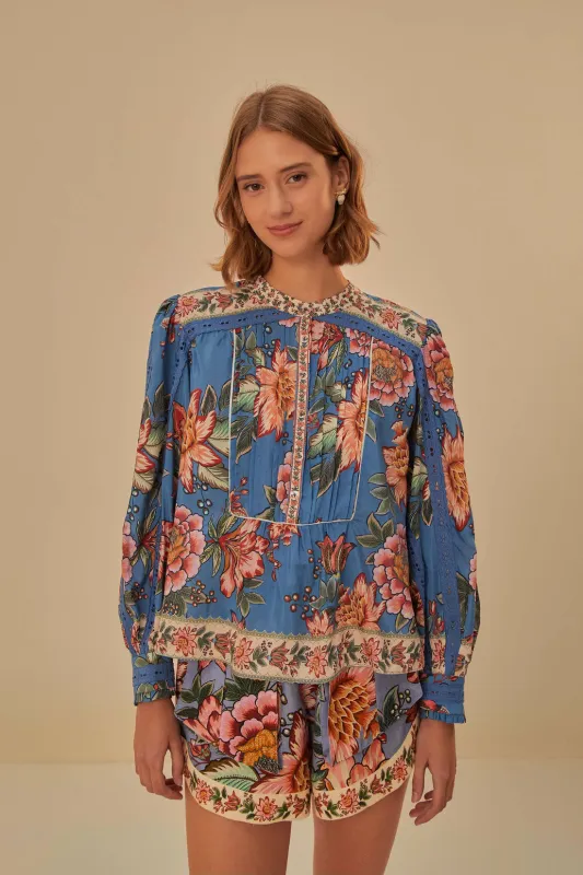 Wonderful Bouquet Blue Long Sleeve Top sold by Sand Dollar