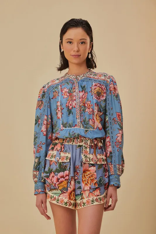 Wonderful Bouquet Blue Linen Shorts sold by Sand Dollar