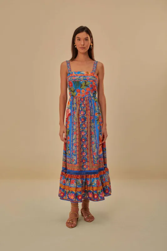 Stitched Garden Blue Maxi Dress made by FARM Rio