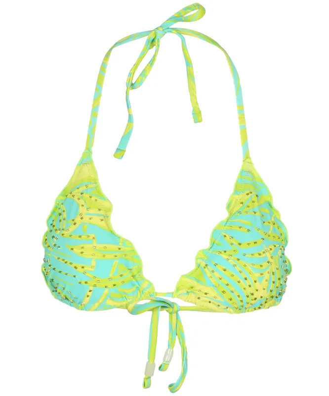 Embroidered Lettuce Edge Triangle Bikini Top Neon Palms sold by Sand Dollar