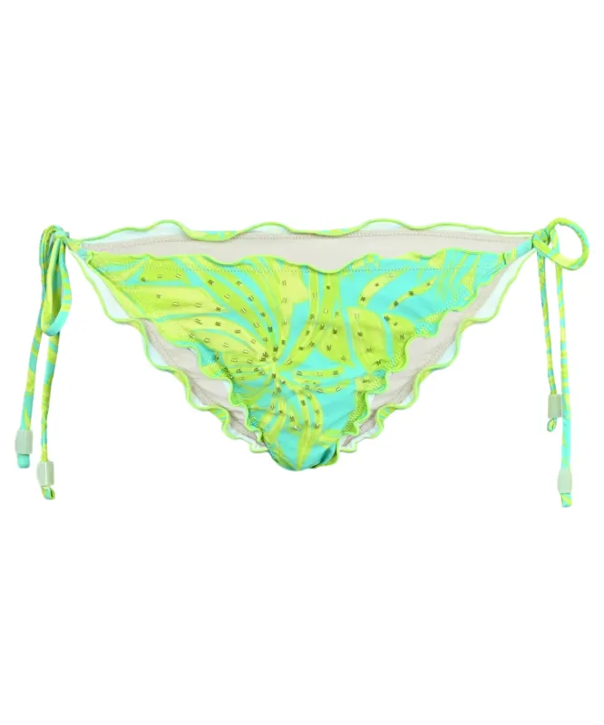 Embroidered Lettuce Edge Tie Full Bikini Bottom Neon Palms sold by Sand Dollar