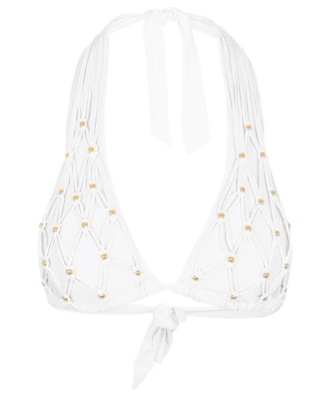 Beaded Brynn Halter Bikini Top White sold by Sand Dollar