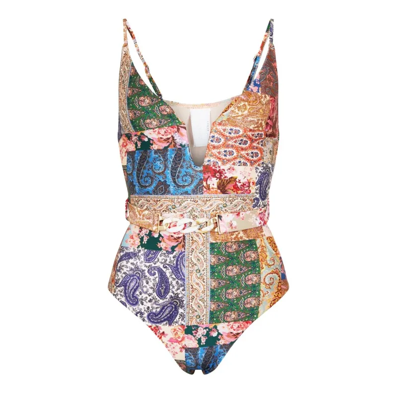 Devi Plunge Wire One Piece Patch Paisley sold by Sand Dollar
