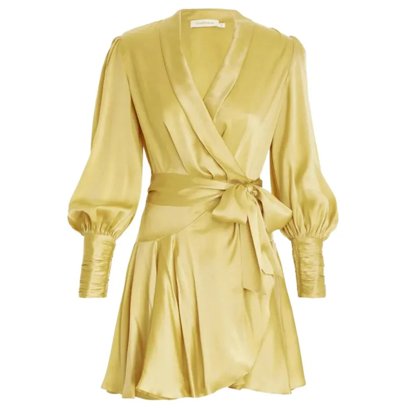 Silk Wrap Mini Dress Mustard sold by Sand Dollar