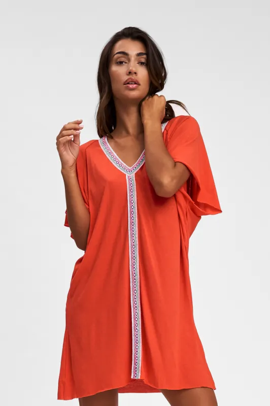 Beach Shirt Cover Up - Mini Pima Abaya Blood Orange made by Pitusa