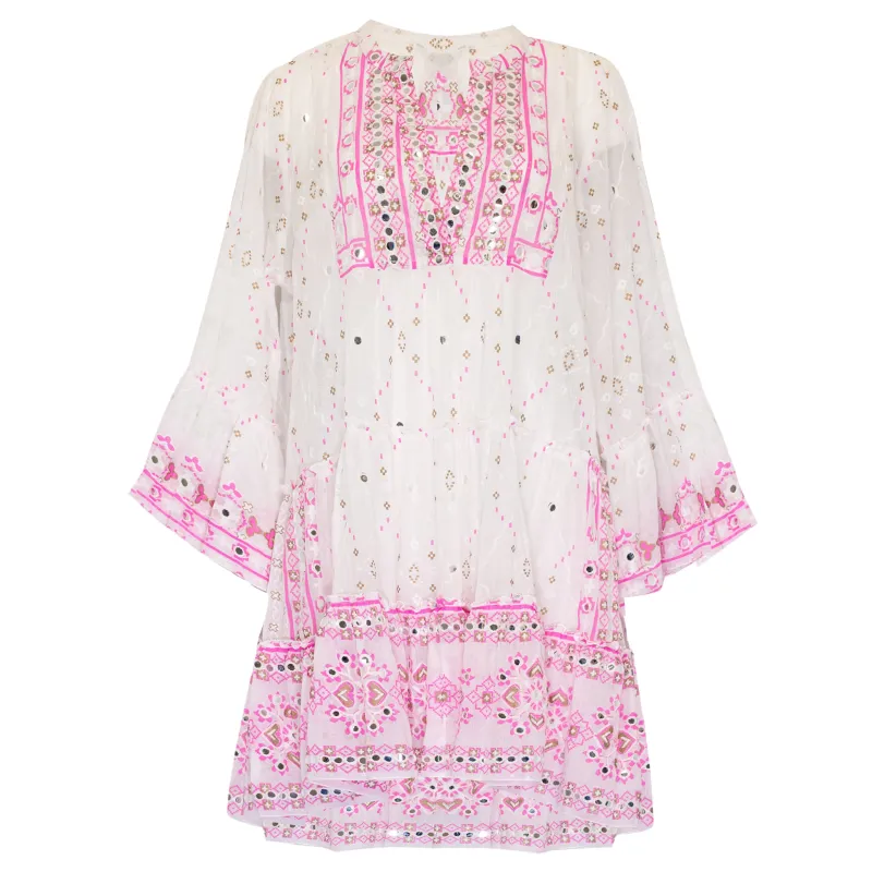 Mosaic Dress: Flared Sleeve with Gold & White Embroidery made by Sand Dollar