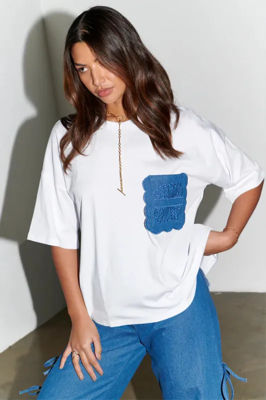 White Denim Pocket T-Shirt sold by Sand Dollar