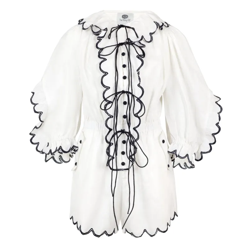 Ajax Scallop Short Playsuit White made by Sand Dollar