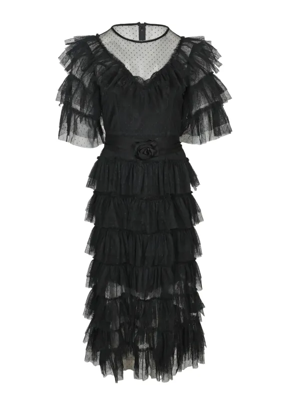 Aoki Ruffle Dress Plain Noir made by Sand Dollar