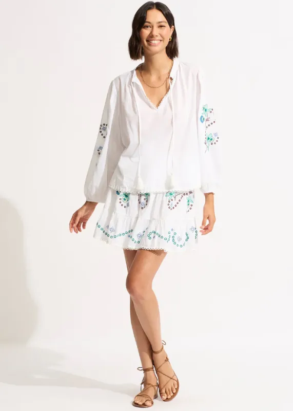 Beach Edit-Eden Embroidery Skirt White made by Seafolly