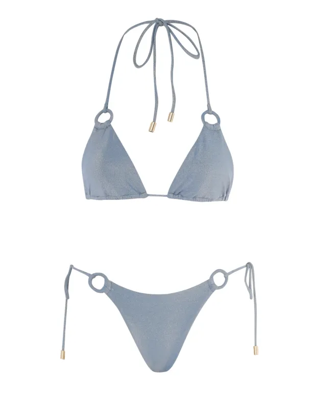 August Lurex Ring Tie Bikini Dusty Blue made by Zimmermann