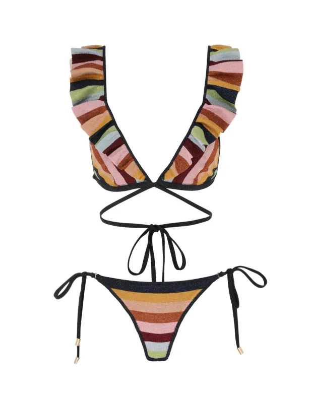 Alight Lurex Knit Wrap Bikini Lurex Multi Stripe made by Zimmermann