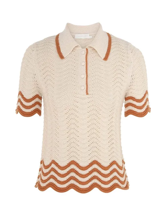 Junie Textured Knit Polo Tan/Cream sold by Sand Dollar