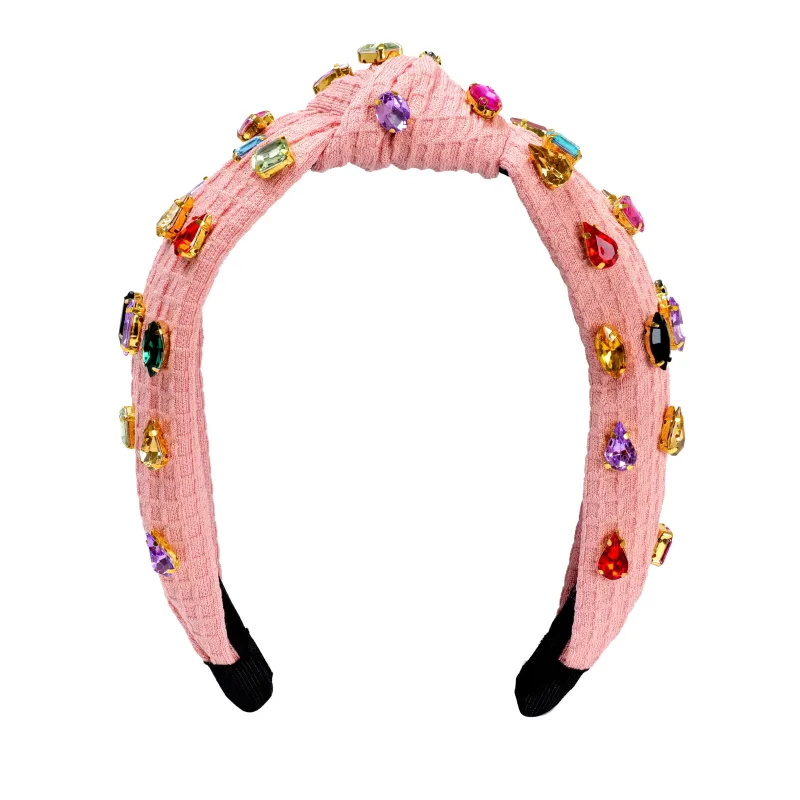 Fashionable Colorful Rhinestone Knotted Headband Pink made by Sand Dollar
