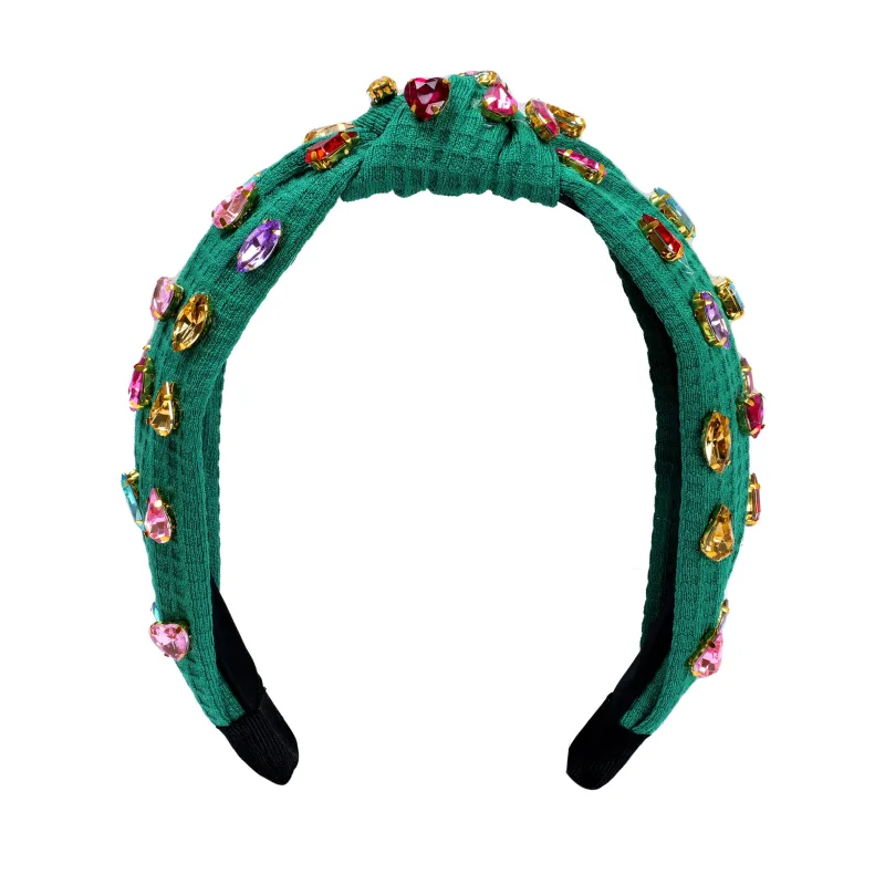 Fashionable Colorful Rhinestone Knotted Headband Green made by Sand Dollar