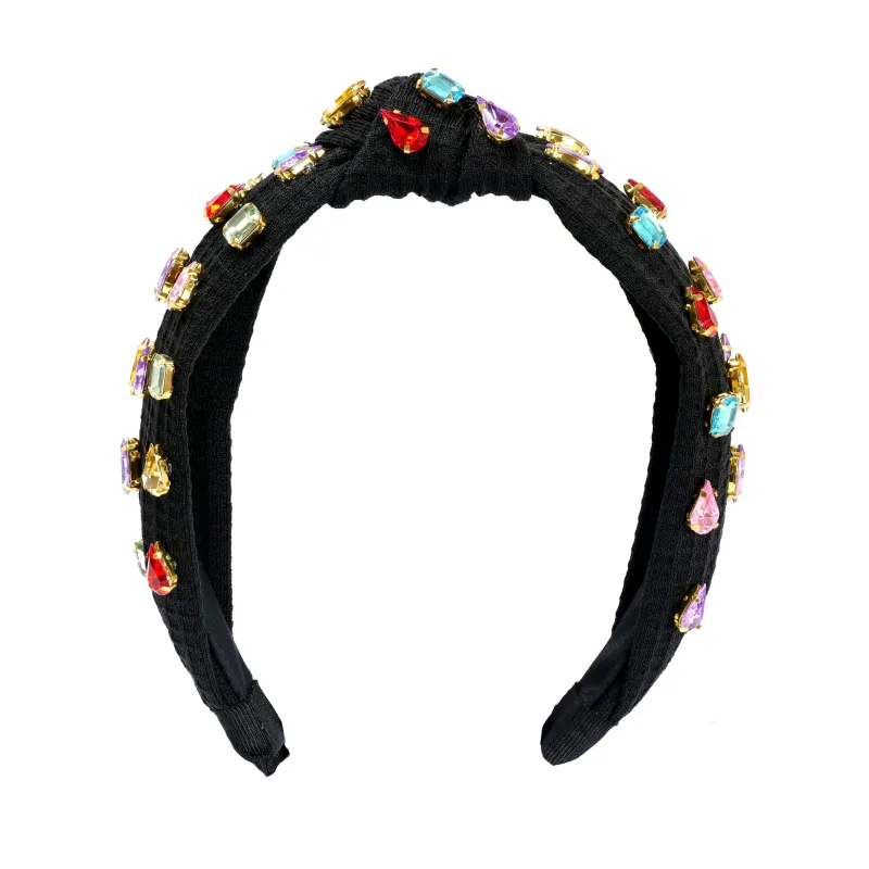 Fashionable Colorful Rhinestone Knotted Headband Black made by Sand Dollar