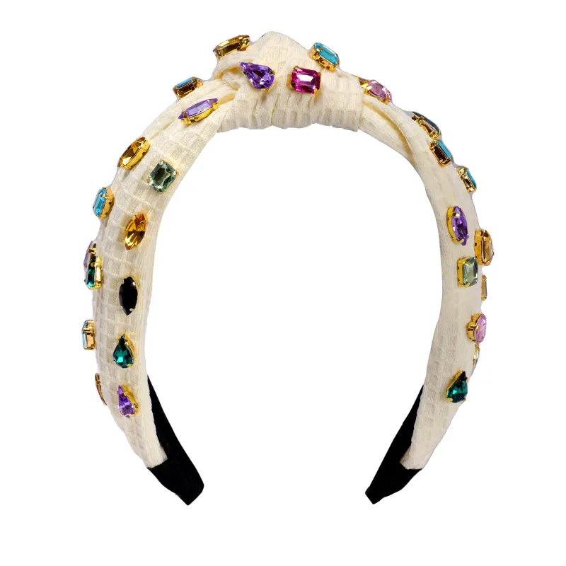 Fashionable Colorful Rhinestone Knotted Headband Beige made by Sand Dollar