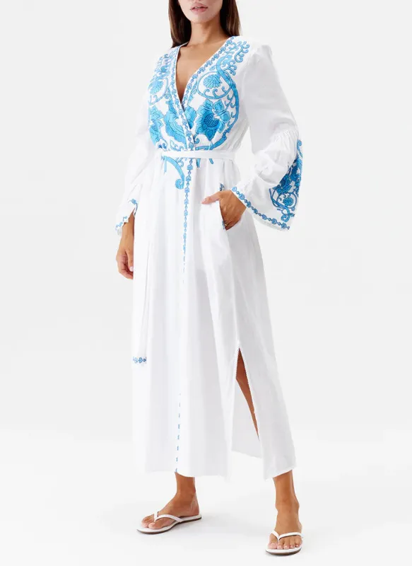 Romilly Kaftan White Blue made by Melissa Odabash