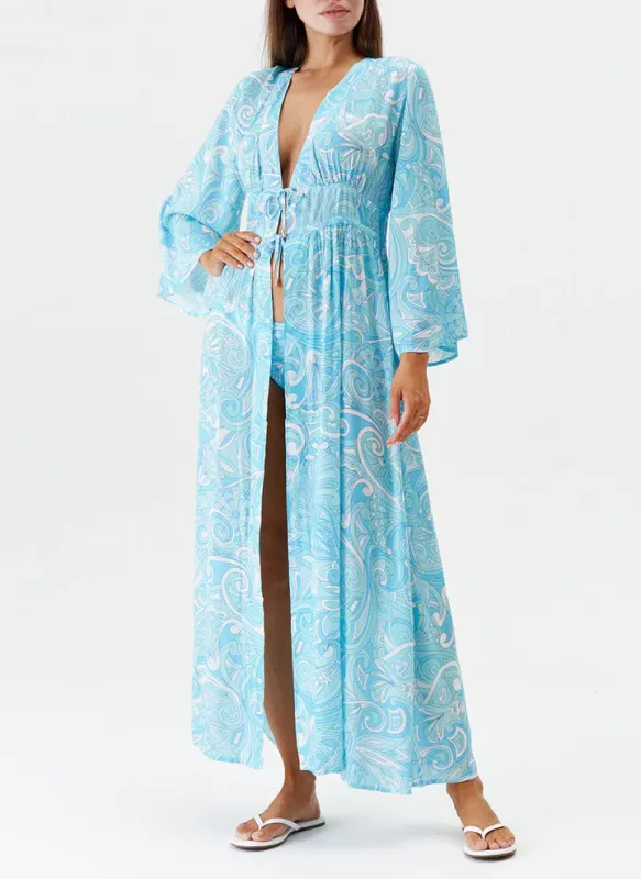 Farrah Long Cover Up Mirage Blue made by Melissa Odabash