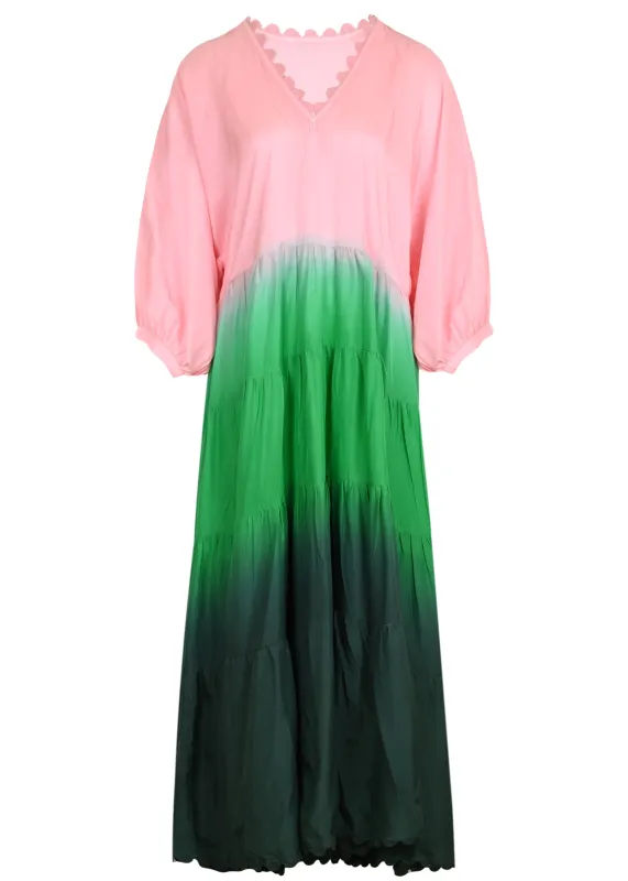 Ombre Dyed V-Neck Loose Maxi Dress With Ric Rac Trim Green sold by Sand Dollar