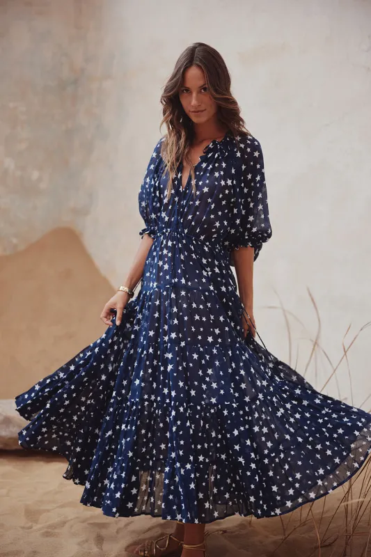 Maxi Dress Mono Star Navy Blue made by Sand Dollar
