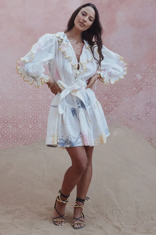 Ajax Scallop Dress Nouveau Tie Dye Off White made by Sand Dollar