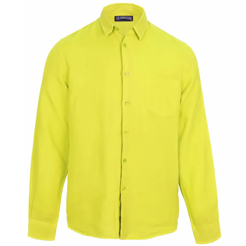 Caroubis Yellow Gingem Linen Shirt sold by Sand Dollar