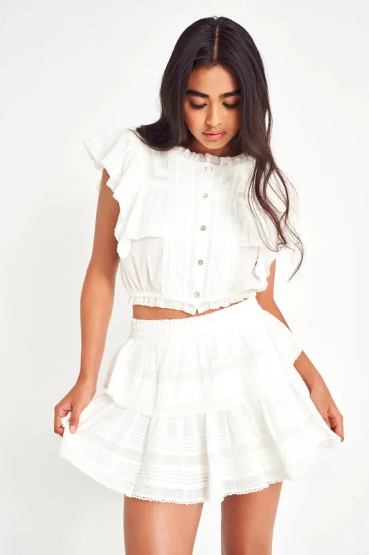 Ruffle Mini Skirt Antique White made by LoveShackFancy