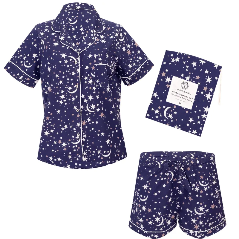 Celestial Skies Short Sleep Set Navy made by Printfresh