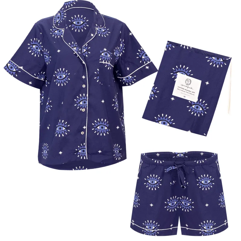 Eyes Of The World Short Sleep Set Navy made by Printfresh