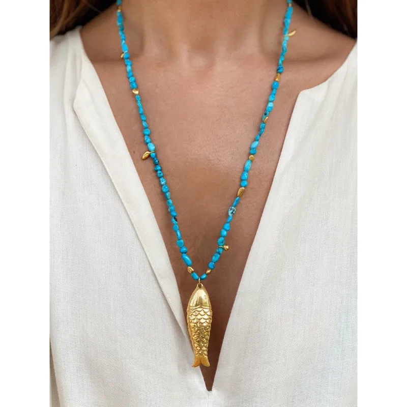 Gioia Gold Fish Turquoise Necklace sold by Sand Dollar