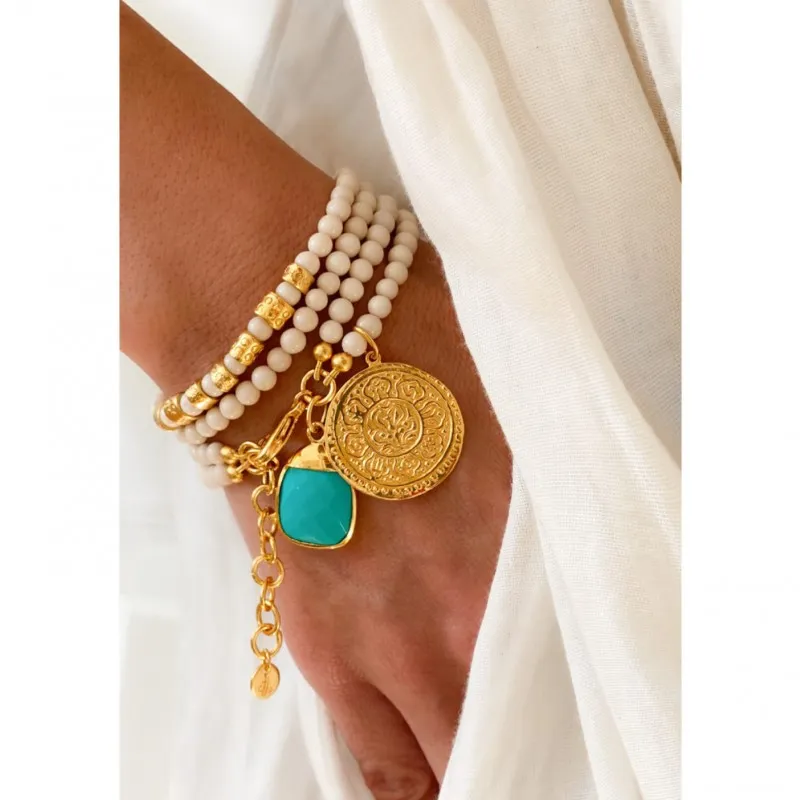 Bohemian Turquoise Bracelet – Grace Bracelet with Gold Coin Charm sold by Sand Dollar