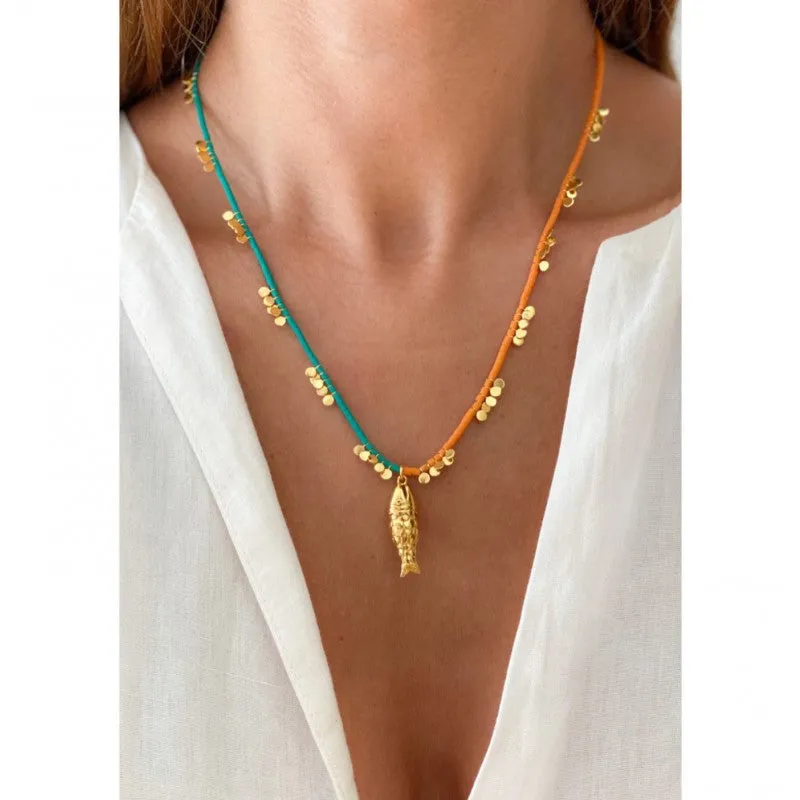 Agate Beaded Necklace - Gioia Two Tone Boho Beach Jewelry made by Sand Dollar